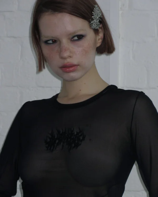 Named Collective Ghost Sheer Mesh Long Sleeve Black Top