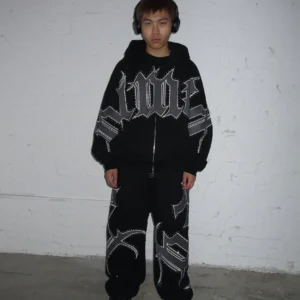 Named Collective Monster Rhinestone Zip Black Hoodie