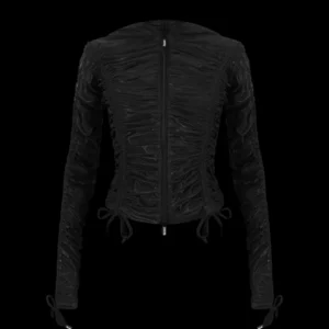 Named Collective Nocturnal Sheer Ruched Sculpt Stretch Zip Black Hoodie