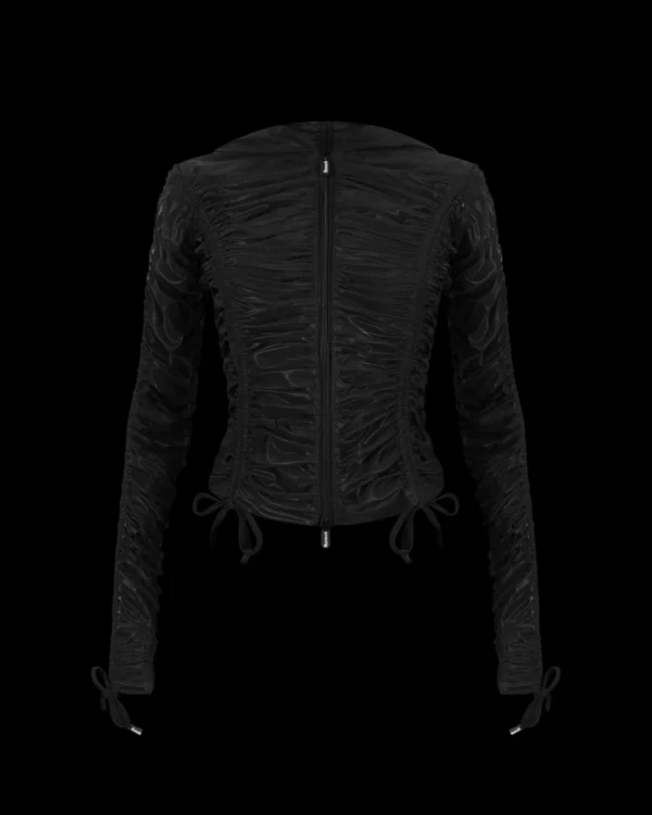 Named Collective Nocturnal Sheer Ruched Sculpt Stretch Zip Black Hoodie