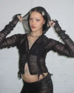 Named Collective Nocturnal Sheer Ruched Sculpt Stretch Zip Black Hoodie