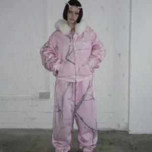 Named Collective Prey Faux Fur Zip Pink Camo Hoodie