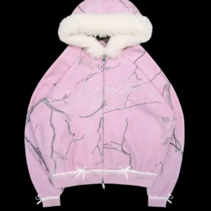 Named Collective Prey Faux Fur Zip Pink Camo Hoodie
