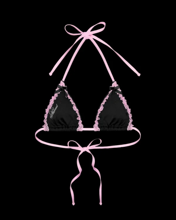 Named Collective Princ355 Lace Ruffle Black Bikini Top