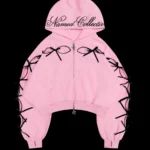 Named Collective Princ355 Ribbon Crop Zip Baby Pink Hoodie