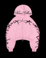 Named Collective Princ355 Ribbon Crop Zip Baby Pink Hoodie