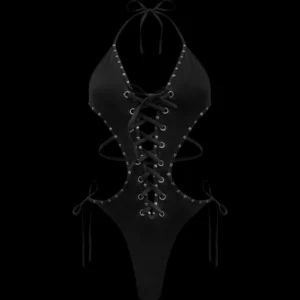Named Collective Vendetta Studded Lace Up Black Swimsuit