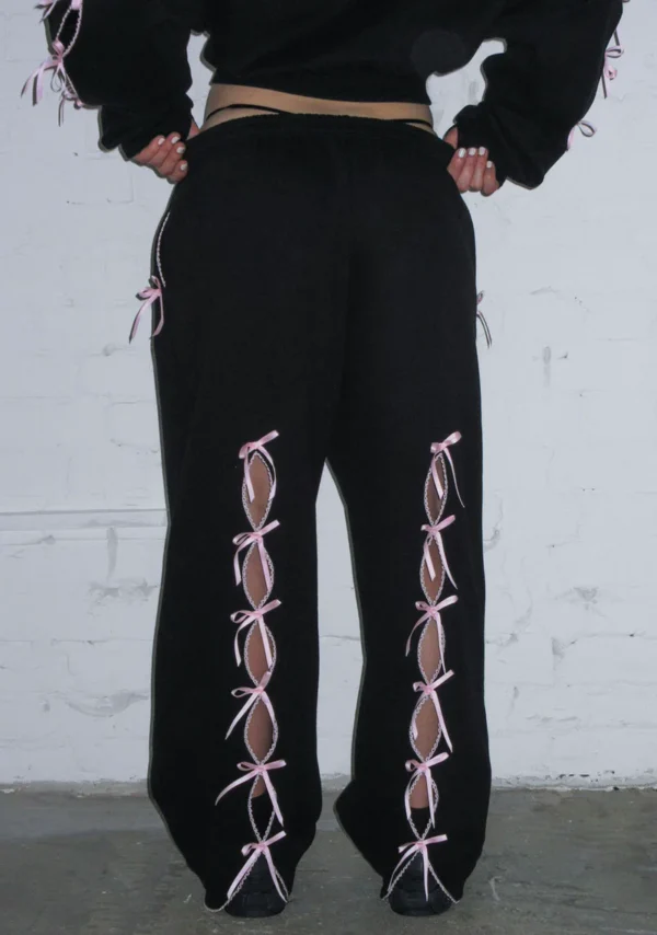PRINC355 Ribbon Sweatpants Black-2