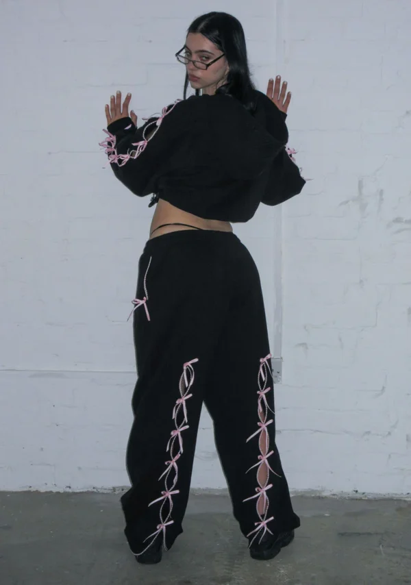 PRINC355 Ribbon Sweatpants Black-5