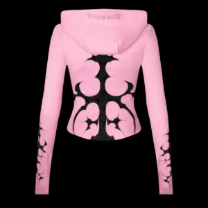Named Collective Sinner Lace Cut Out Sculpt Stretch Zip Baby Pink Hoodie