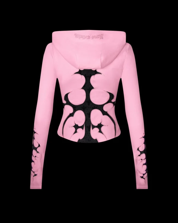 Named Collective Sinner Lace Cut Out Sculpt Stretch Zip Baby Pink Hoodie