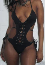 Vendetta Studded Lace Up Swimsuit Black-1