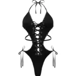 Vendetta Studded Lace Up Swimsuit Black