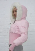 Fallen Faux Fur Reversible Rib Puffer Jacket Baby Pink And White-4