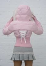 Fallen Faux Fur Reversible Rib Puffer Jacket Baby Pink And White-5