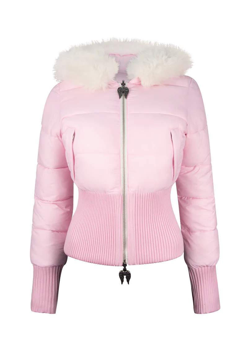 Fallen Faux Fur Reversible Rib Puffer Jacket Baby Pink And White Fallen Faux Fur Reversible Rib Puffer Jacket Baby Pink And White