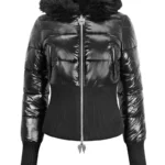 Fallen Faux Fur Reversible Rib Puffer Jacket Black