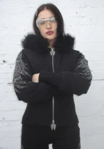 Fallen Faux Fur Reversible Rib Puffer Jacket Black-2