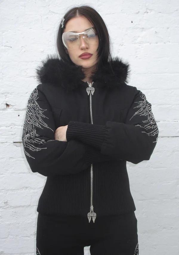 Fallen Faux Fur Reversible Rib Puffer Jacket Black-2