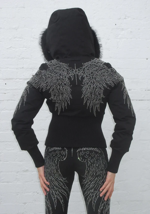 Fallen Faux Fur Reversible Rib Puffer Jacket Black-3