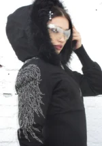 Fallen Faux Fur Reversible Rib Puffer Jacket Black-4