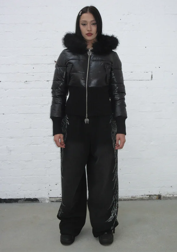 Fallen Faux Fur Reversible Rib Puffer Jacket Black-5
