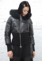 Fallen Faux Fur Reversible Rib Puffer Jacket Black-6