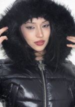Fallen Faux Fur Reversible Rib Puffer Jacket Black-7