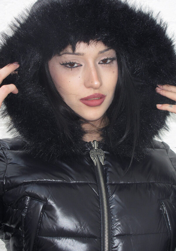 Fallen Faux Fur Reversible Rib Puffer Jacket Black-7