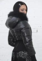 Fallen Faux Fur Reversible Rib Puffer Jacket Black-8
