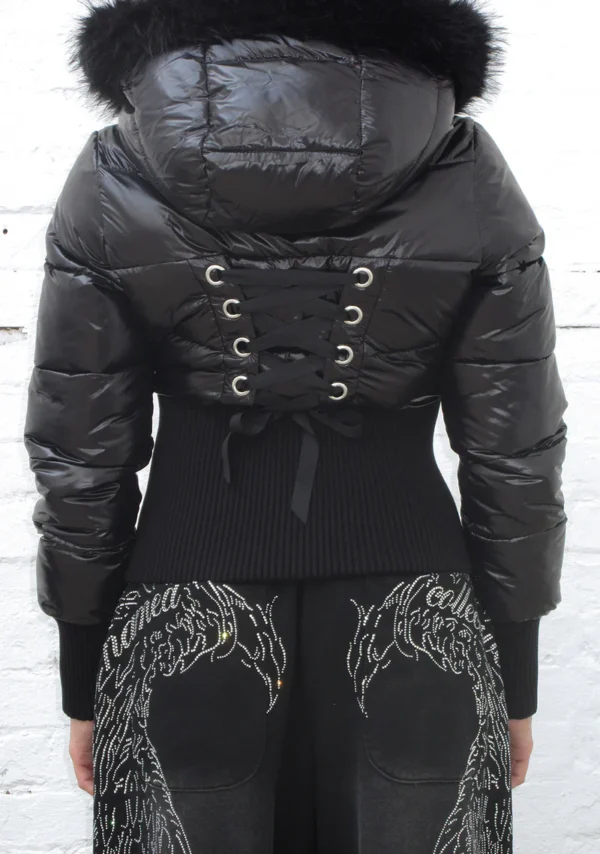 Fallen Faux Fur Reversible Rib Puffer Jacket Black-9