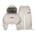 Fallen Faux Fur Studded Crop Bone (Detachable Fur) Tracksuit