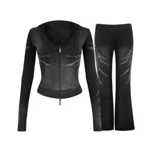 Fallen Rhinestone Sculpt Washed Black Tracksuit