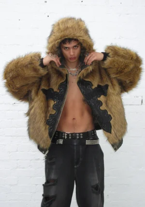 Feral Faux Fur Reversible Bomber Jacket Camo And Natural-1