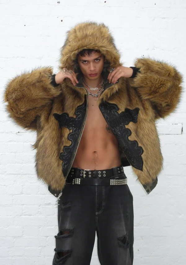 Feral Faux Fur Reversible Bomber Jacket Camo And Natural-1