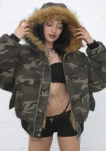 Feral Faux Fur Reversible Bomber Jacket Camo And Natural-2