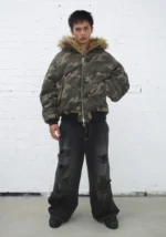 Feral Faux Fur Reversible Bomber Jacket Camo And Natural-4