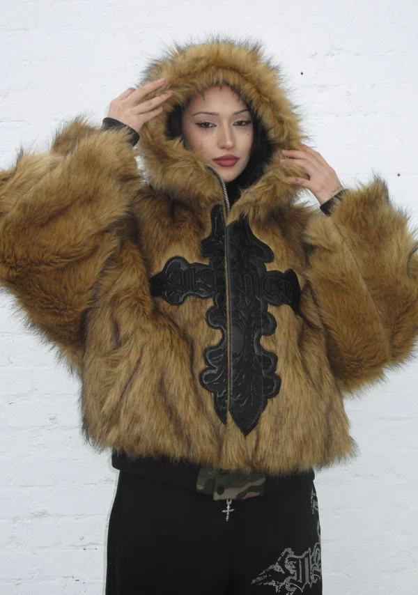 Feral Faux Fur Reversible Bomber Jacket Camo And Natural-5