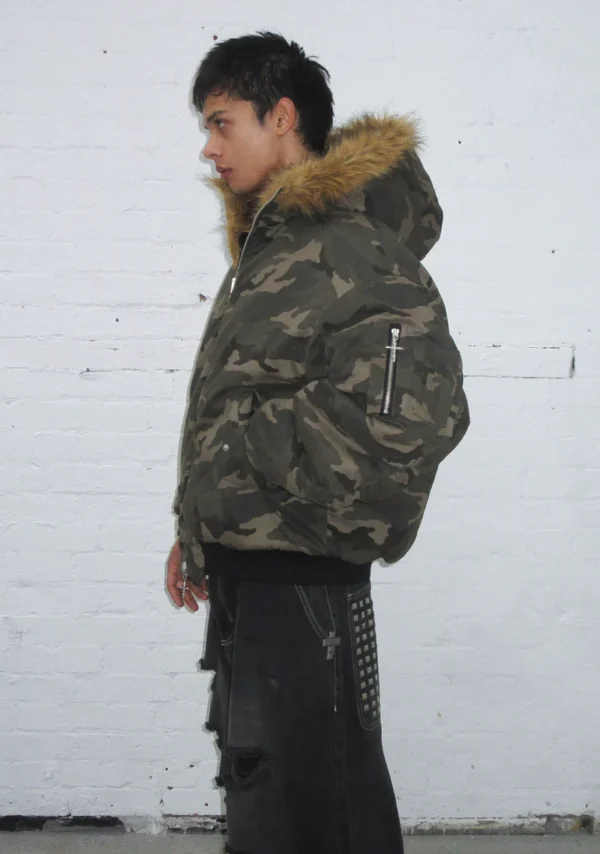Feral Faux Fur Reversible Bomber Jacket Camo And Natural-7