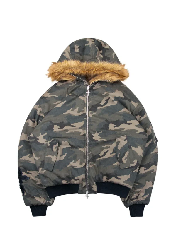 Feral Faux Fur Reversible Bomber Jacket Camo And Natural-8