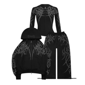 Haunt Studded Zip Tracksuit Set Black