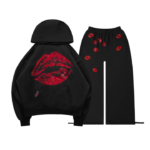 Tease Rhinestone Kiss Black Tracksuit