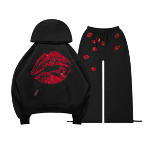 Tease Rhinestone Kiss Black Tracksuit