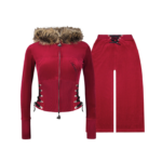 Rebel Faux Fur Velour Dark Red Tracksuit