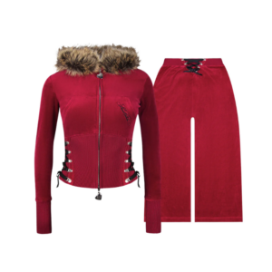 Rebel Faux Fur Velour Dark Red Tracksuit