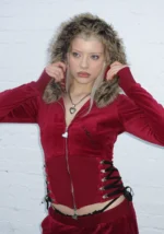Rebel Faux Fur Velour Dark Red Tracksuit-4