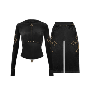 Rebel Studded Velour Tracksuit Black