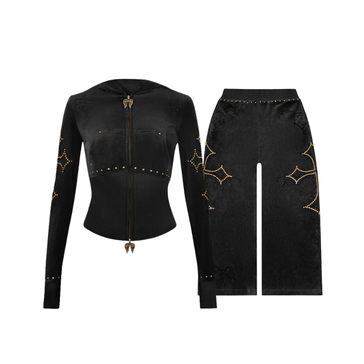 Rebel Studded Velour Tracksuit Black Rebel Studded Velour Tracksuit Black