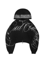 Enemy Rhinestone Crop Zip Black Tracksuit