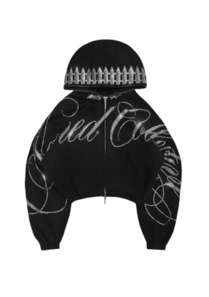 Enemy Rhinestone Crop Zip Black Tracksuit